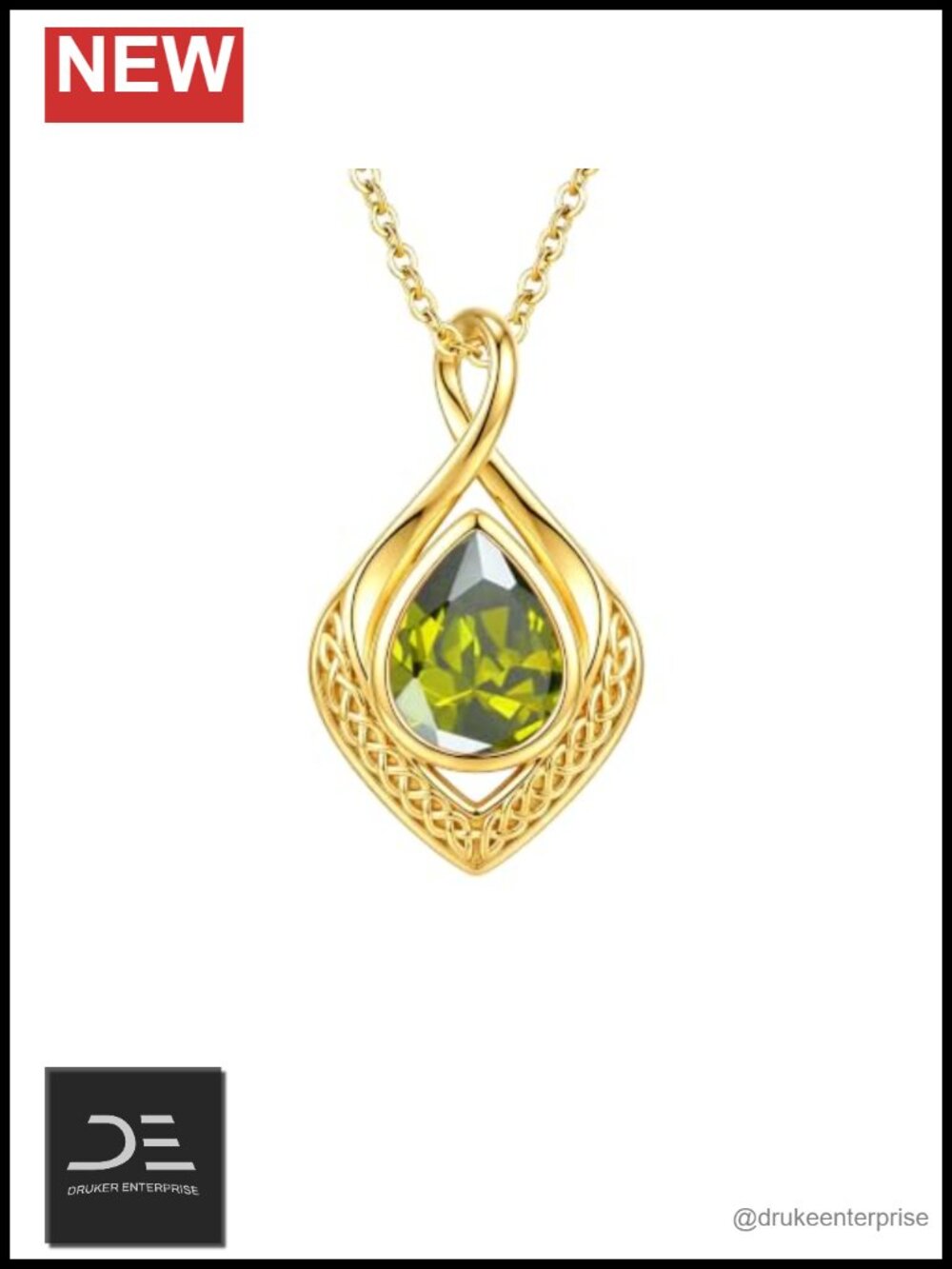 14k Gold Plated Celtic Birthstone Pendant Necklace with Infinity Knot